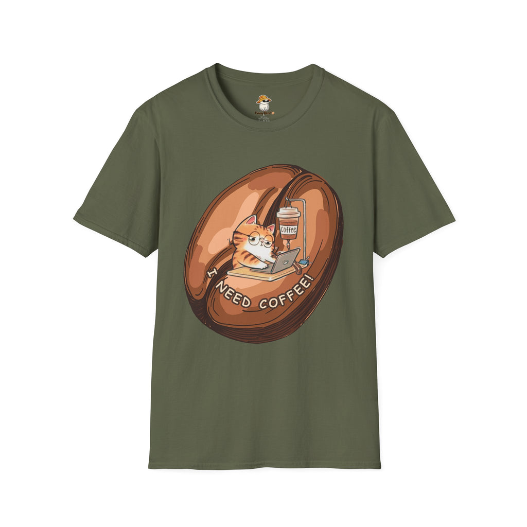 I Need Coffee Cat T-Shirt – Funny Cat Graphic Tee