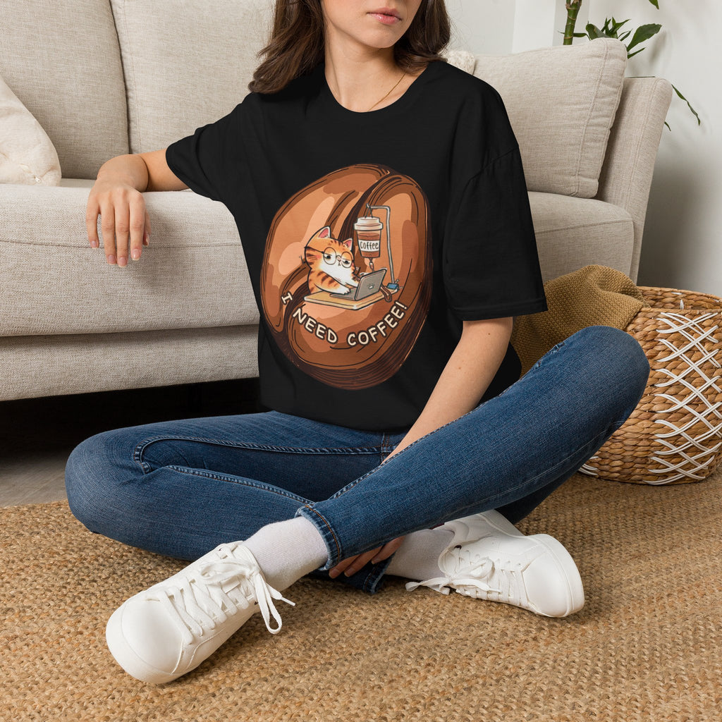 I Need Coffee Cat T-Shirt – Funny Cat Graphic Tee