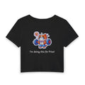 Women's Crop Tee — Cute Gym Cat Weightlifting 'I'm doing this for Fries!' Graphic