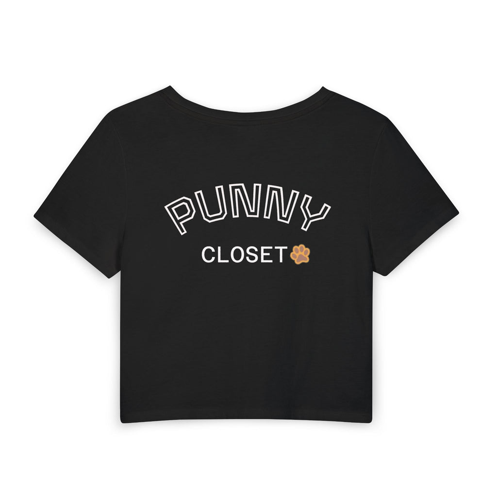 Women's Crop Tee — Cute Gym Cat Weightlifting 'I'm doing this for Fries!' Graphic